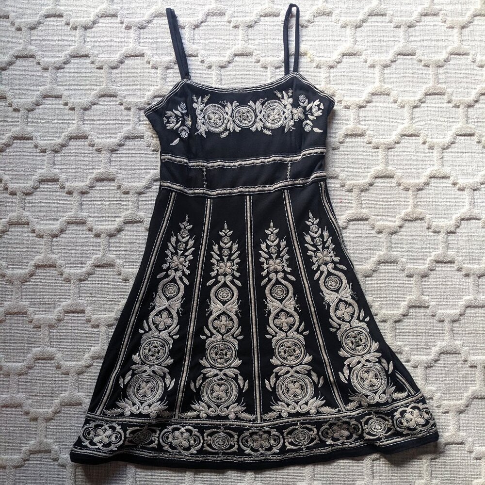 Share INC International Concepts Black and Tan Floral Embroidered Beaded Dress M